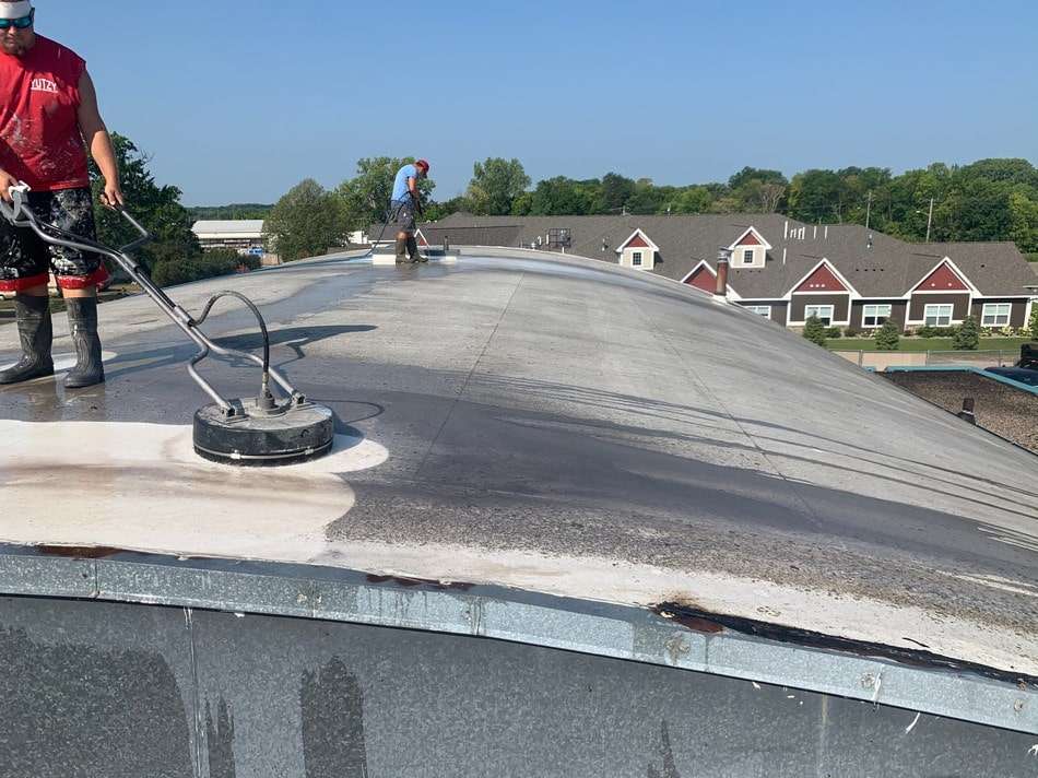 Pre-restoration membrane condition showing deterioration and need for professional restoration and coating application